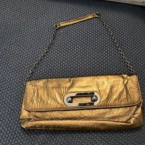 HOBO Int’l Alicia Bronze leather clutch w/chain strap small shoulder indie boho